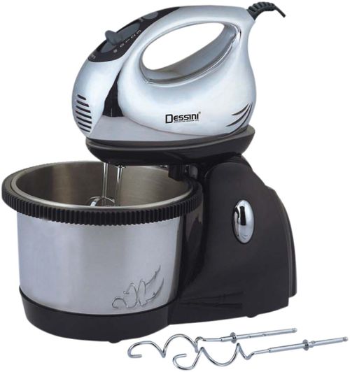 Dessini Electric Hand Mixer With Stainless Steel Bowl Model 505 BlackSuperb Perfomance 2 Liter Self Turning Bowl 3 Speeds With Turbo Functions One Touch Easy Beater Ejector All New Mixer Body Chromed Beaters and Dough Button Mixer Arrest With Fixing Butto
